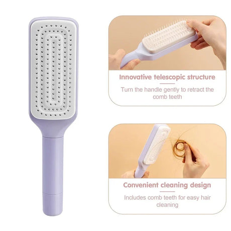 Automatic Cleaning Rotating Lifting Comb Self Cleaning Hairbrush Rotating Retractable Anti Static Massage Comb Scalp Hair Comb - V.I.P Digital Presence