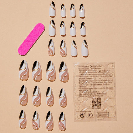 Almond-shaped French edge manicure, mandarin duck color gold corrugated fake nails finished product - V.I.P Digital Presence