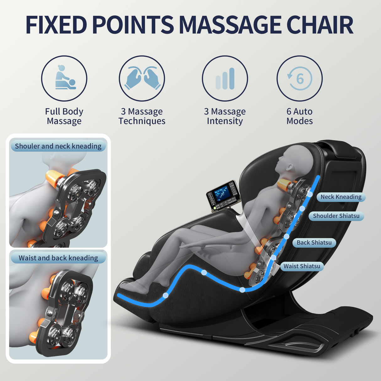Full body deep tissue massage chair, foot massage, 8 fixed massage rollers, touch screen suitable for 5.1-5.75 feet high (black) - V.I.P Digital Presence