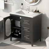 30" Bathroom Vanity with Sink, Bathroom Vanity Cabinet with Two Drawers and Door, Adjustable Shelf, Solid Wood and MDF, Black - V.I.P Digital Presence