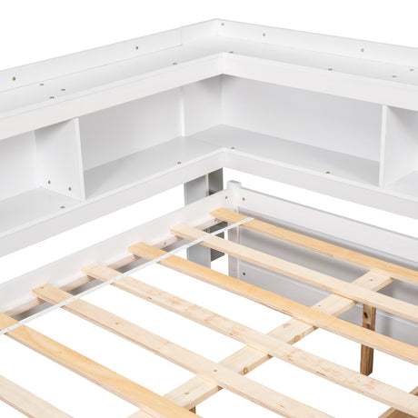 Full Bed with L-shaped Bookcases, Drawers ,White - V.I.P Digital Presence