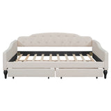 Full Size Upholstered Tufted Daybed with Two Drawers, Beige
