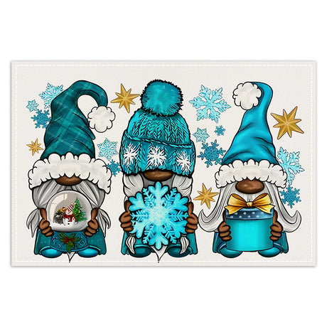 Christmas gnome printed placemat blue series linen dining table insulation mat holiday party decoration table mat - V.I.P Digital Presence