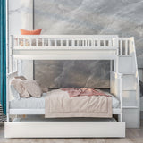 Twin over Full Bunk Bed with Trundle and Staircase White - V.I.P Digital Presence