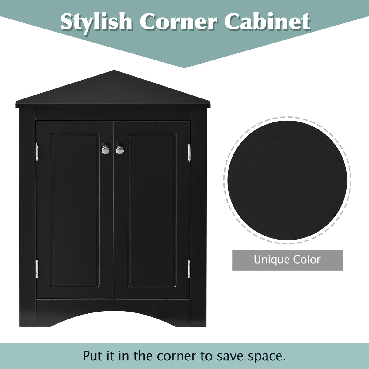 Black Triangle Bathroom Storage Cabinet with Adjustable Shelves, Freestanding Floor Cabinet for Home Kitchen - V.I.P Digital Presence