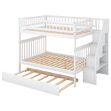 Full over Full Bunk Bed with Trundle and Staircase White