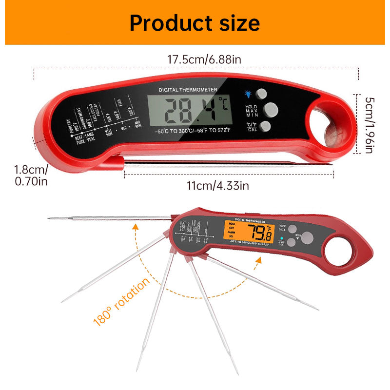 Foldable IP7 digital thermometer with dual probes: for cooking, BBQ, meat, grilling, food kitchen tools. - V.I.P Digital Presence