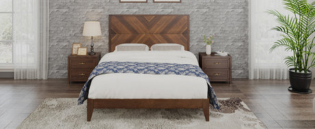 Mid-Century Modern Platform Bed Wood Slat Support with No Box Spring Needed,King Walnut - V.I.P Digital Presence