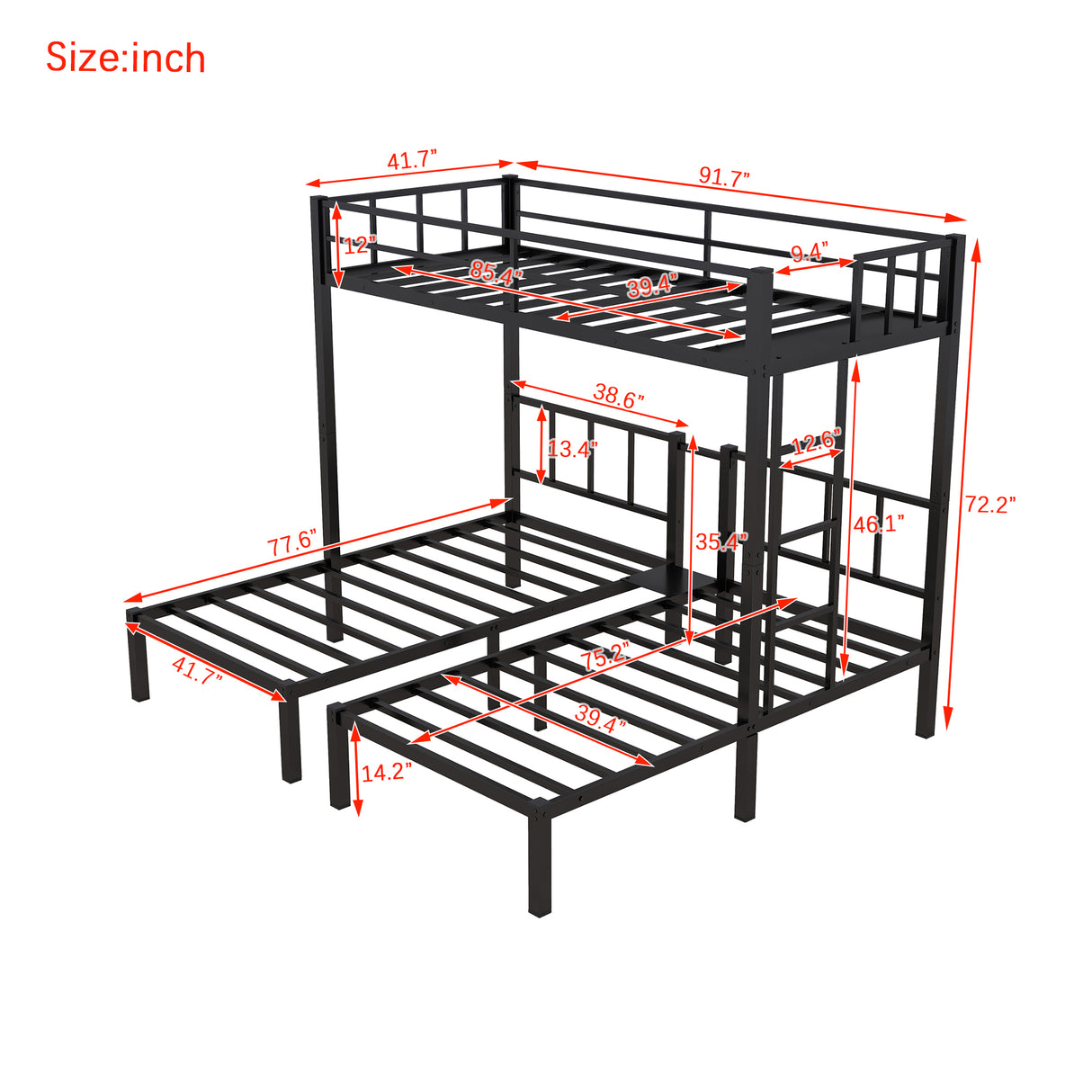 Twin over Twin & Twin Bunk Beds for 3, Twin XL over Twin & Twin Bunk Bed Metal Triple Bunk Bed, Black - V.I.P Digital Presence