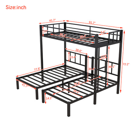 Twin over Twin & Twin Bunk Beds for 3, Twin XL over Twin & Twin Bunk Bed Metal Triple Bunk Bed, Black - V.I.P Digital Presence