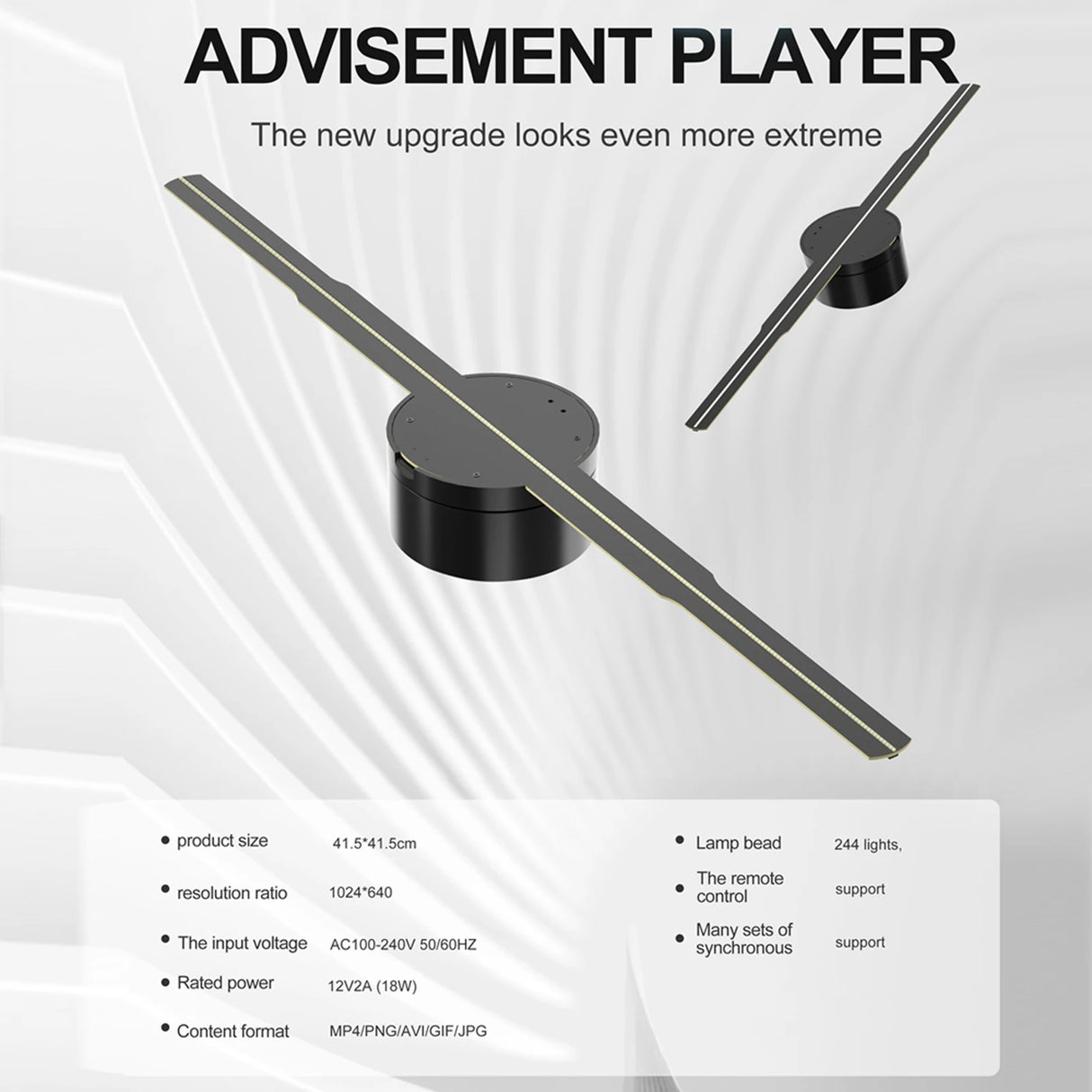 Proyector holográfico 3D con ventilador y control remoto por wifi de 42 cm para publicidad comercial, proyector holográfico que transmite imágenes y vídeos.