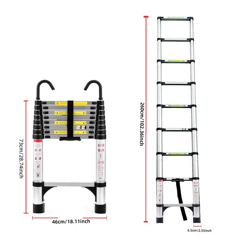 8.5FT telescopic ladder made of aluminum alloy, versatile folding telescopic ladder with hooks and triangular support frame - V.I.P Digital Presence