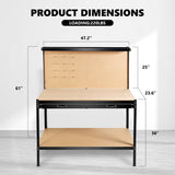 63" Tools Cabinet Working Tables Workbench Tool Storage Workshop Table with Drawers and Pegboard - V.I.P Digital Presence