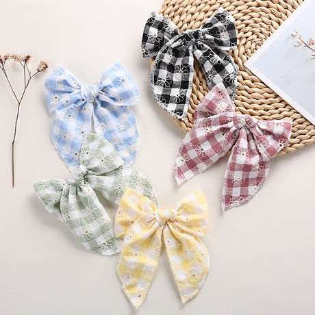 Children's Headwear Girl Plaid Cotton Embroidery Bow Hairpin Big Swallowtail Hairpin - V.I.P Digital Presence
