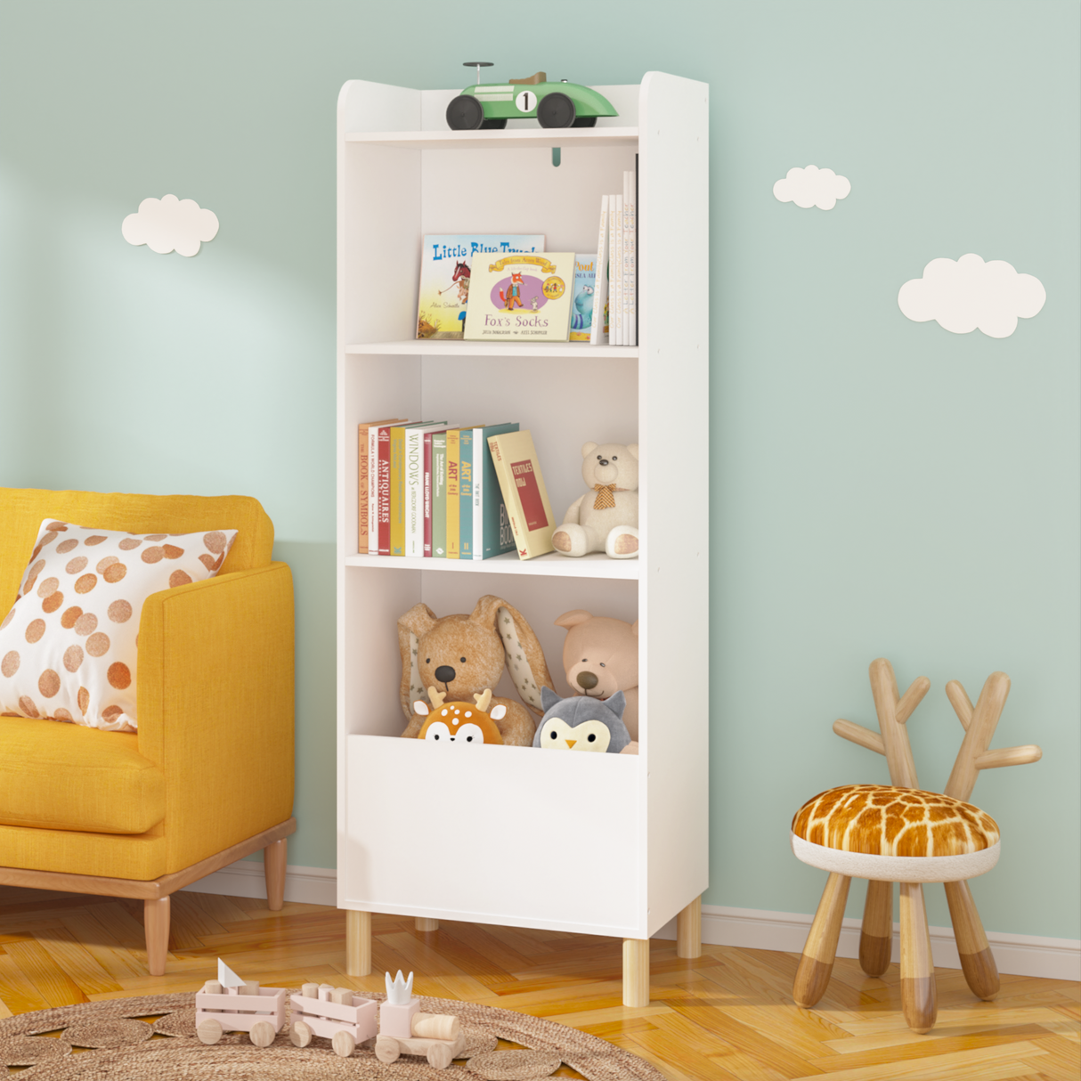 Kids 4-Tier Bookcase Children's Book Display Bookshelf Toy Storage Cabinet Organizer for Children's Room Playroom - V.I.P Digital Presence