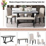 TREXM Modern Style 6-piece Dining Table with 4 Chairs & 1 Bench (White)