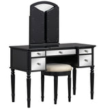 GO 43" Dressing Table Set with Mirrored Drawers and Stool, Tri-fold Mirror, Makeup Vanity Set for Bedroom, Black - V.I.P Digital Presence