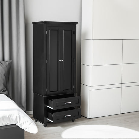 Tall Storage Cabinet with Two Drawers for Bathroom/Office, Black - V.I.P Digital Presence