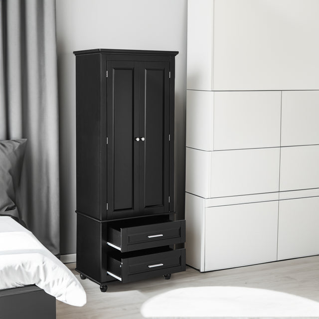 Tall Storage Cabinet with Two Drawers for Bathroom/Office, Black - V.I.P Digital Presence