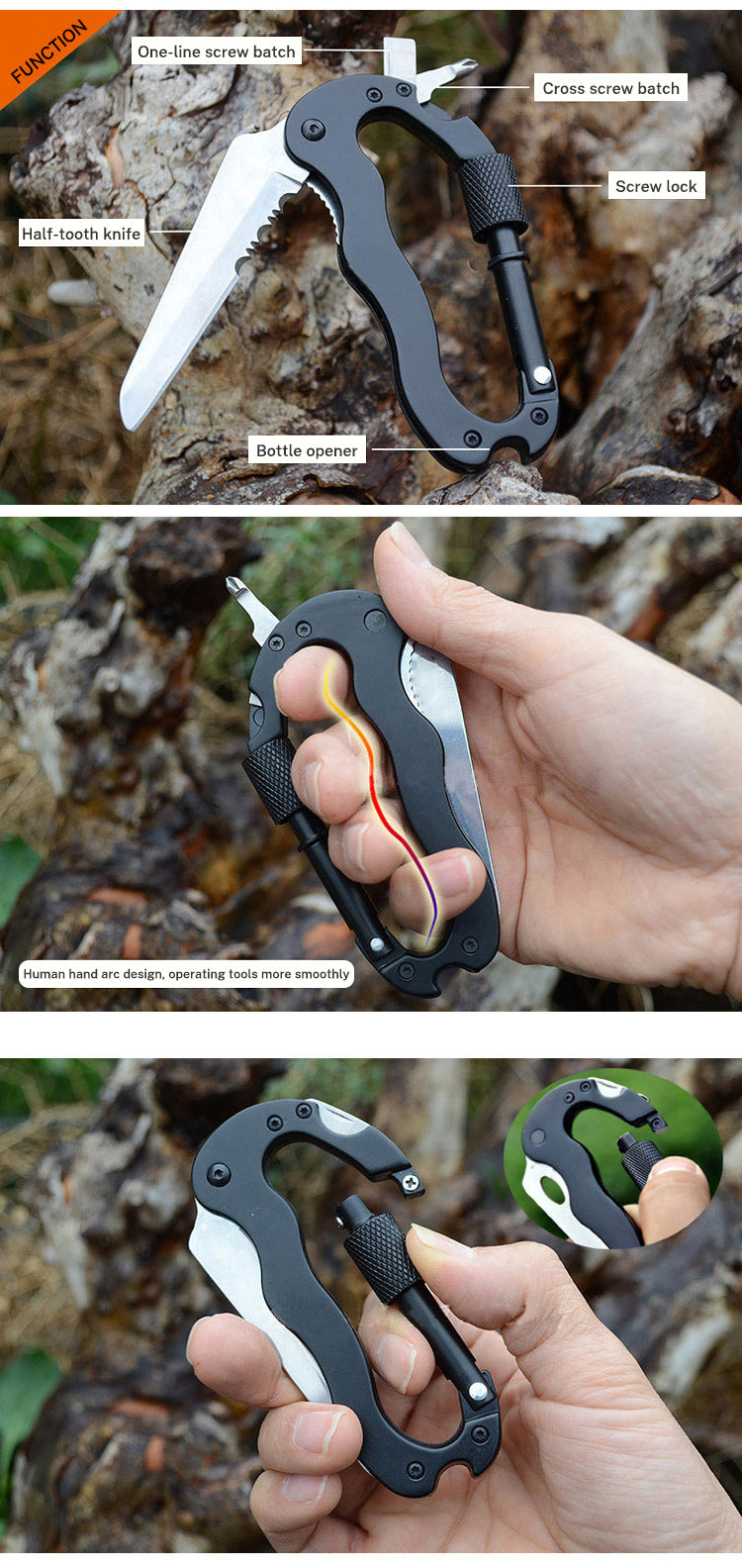 5 in 1 Outdoor Multi Function Mountaineering Buckle Fast Hanging Buckle Cross Screwdriver Carabiner Bottle Opener Wine Opener - V.I.P Digital Presence