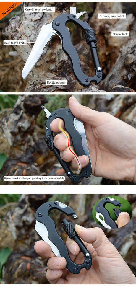 5 in 1 Outdoor Multi Function Mountaineering Buckle Fast Hanging Buckle Cross Screwdriver Carabiner Bottle Opener Wine Opener - V.I.P Digital Presence