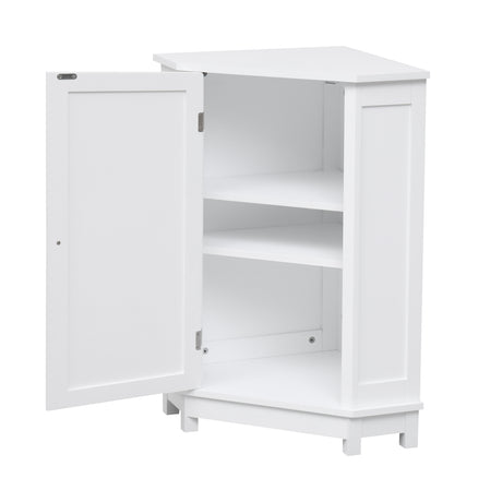 White Bathroom Cabinet Triangle Corner Storage Cabinet with Adjustable Shelf Modern Style MDF Board - V.I.P Digital Presence