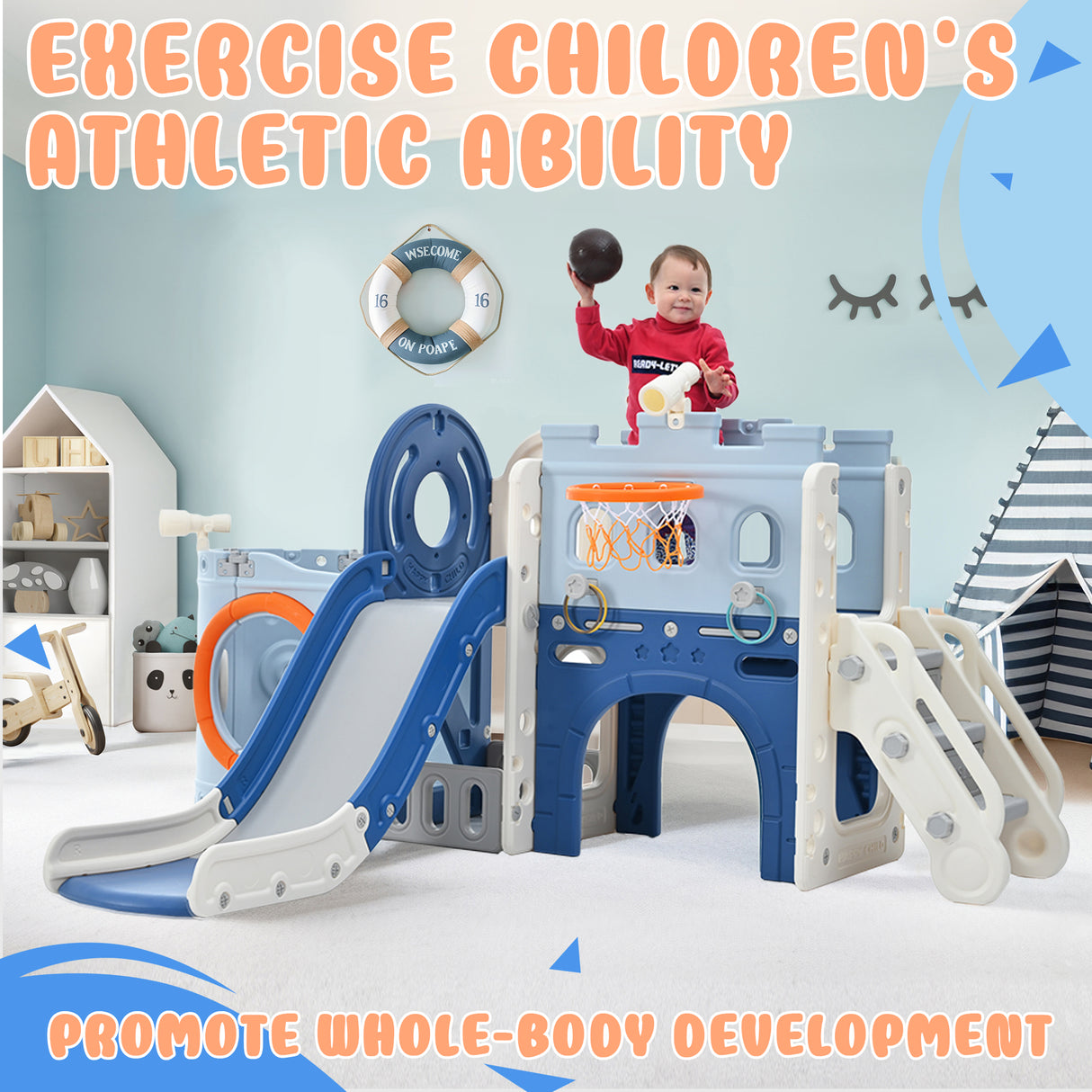 10-1 Toddler Slide Set,Kids Slide for Toddlers Ages 1+, Basketball Hoop Pirate Ship Themed Slide with Ship Head Indoor& Outdoor - V.I.P Digital Presence