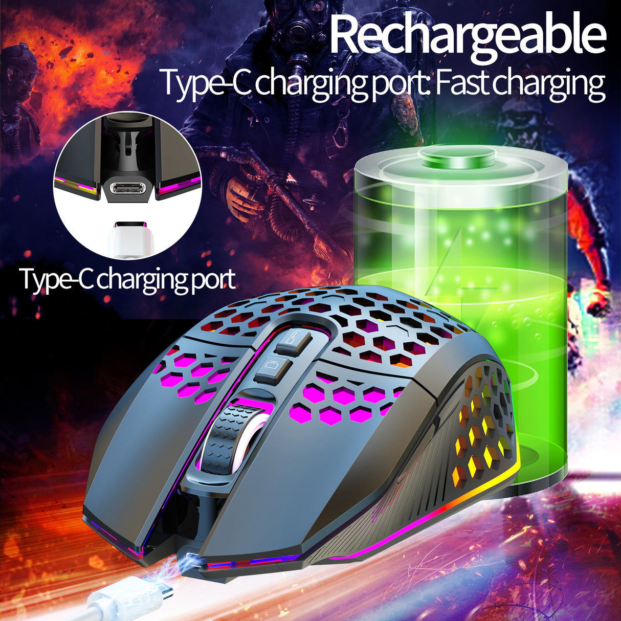 Lightweight hollow hole mouse, wireless rechargeable gaming light emitting computer, laptop, office mouse - V.I.P Digital Presence