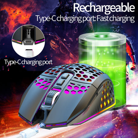 Lightweight hollow hole mouse, wireless rechargeable gaming light emitting computer, laptop, office mouse - V.I.P Digital Presence