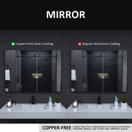 24x36 inch aluminum frame round rectangular bathroom wall mirror, matte black rust proof, tempered glass mirror - V.I.P Digital Presence