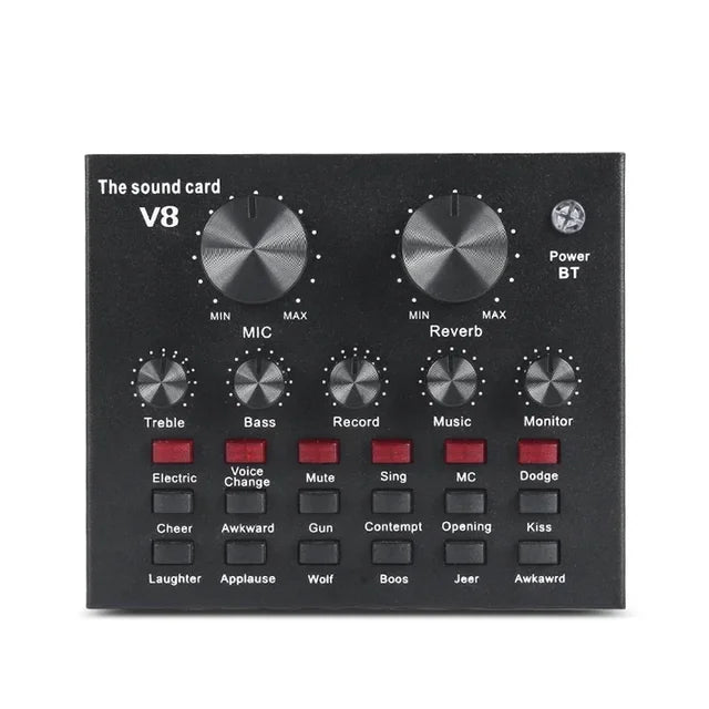 V8 Professional Sound Card Streaming Live Broadcast Podcast Recording Studio Equipment Voice Changer Audio Interface SoundCard - V.I.P Digital Presence