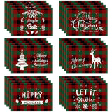 Christmas Tree Elk Printed Meal Mat Christmas Striped Checkered Table Mat White Hemp Western Food Mat - V.I.P Digital Presence