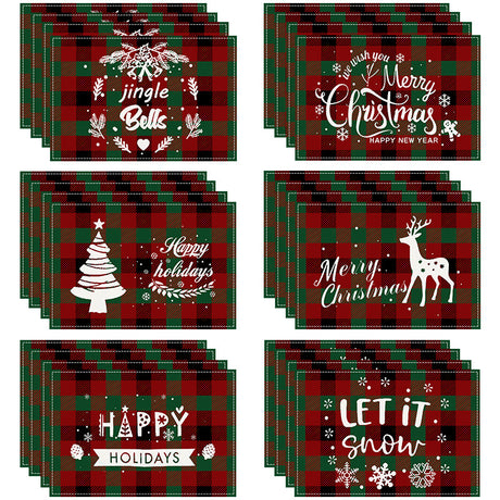 Christmas Tree Elk Printed Meal Mat Christmas Striped Checkered Table Mat White Hemp Western Food Mat - V.I.P Digital Presence