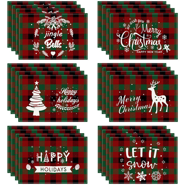 Christmas Tree Elk Printed Meal Mat Christmas Striped Checkered Table Mat White Hemp Western Food Mat - V.I.P Digital Presence