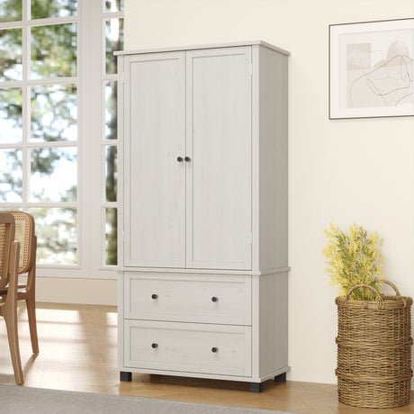 70 inch high kitchen pantry storage cabinet with 2 drawers and 3 shelves, large storage cabinet (antique white) - V.I.P Digital Presence