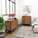 Industrial Style 6 Drawer Double Dresser Rustic Brown Wood Storage Dresser Clothes Organizer with Sturdy Steel Frame - V.I.P Digital Presence