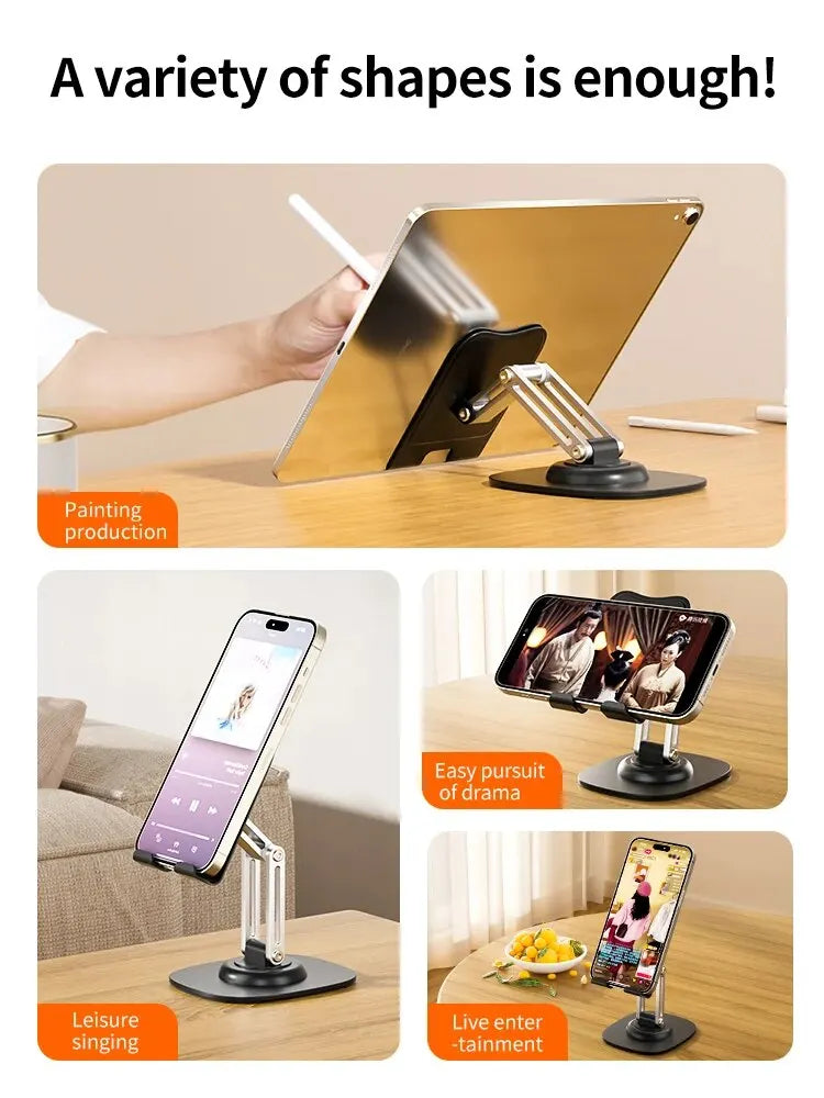 Multi-Function Folding Lift Lazy Mobile Phone Stand 360° Rotating Live Stand Aluminum Mobile Phone Tablet Desktop Stand - V.I.P Digital Presence