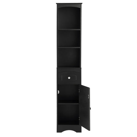 Tall Bathroom Cabinet, Freestanding Storage Cabinet with Drawer, MDF Board, Adjustable Shelf, Black - V.I.P Digital Presence