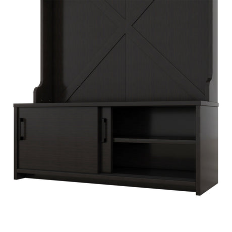 Hall tree with roof rack and storage platform, corridor shoe cabinet with sliding door, clothes hanger with 5 hooks black - V.I.P Digital Presence