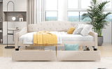 Full Size Upholstered Tufted Daybed with Two Drawers, Beige