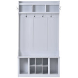 U-Can Hall Tree with 6 Hooks  Coat Hanger Entryway Bench Storage Bench (White)