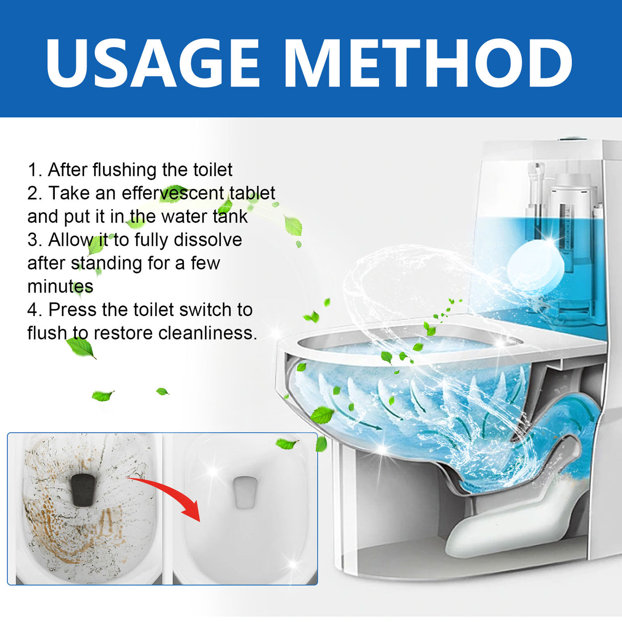 Toilet Cleaning Effervescent Tablet Household Descaling Deodorizing Odors Stains Toilet Stain Remover - V.I.P Digital Presence