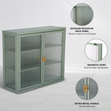 Retro Style Haze Double Glass Door Wall Cabinet With Detachable Shelves for Office Dining Room Living Room Kitchen