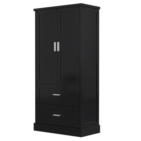 Tall Bathroom Storage Cabinet, Cabinet with Two Doors and Drawers, Adjustable Shelf, MDF Board, Black - V.I.P Digital Presence