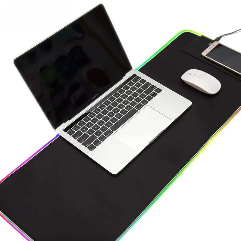 1 alfombrilla de ratón grande para juegos, oficina, trabajo, con modos de luz, control táctil, extendida, suave, base de goma antideslizante.