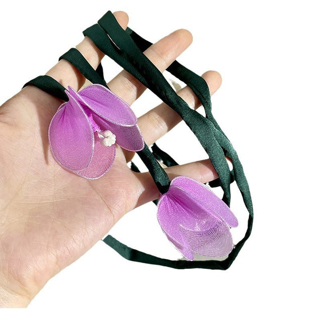 Tulip tie ribbon hair loop fairy three-dimensional flower entanglement knot tying hair rope - V.I.P Digital Presence