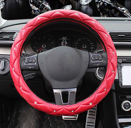 Leather Steering Wheel Covers Crystal Studded Rhinestone Car Steering-Wheel Cover Cases Pink Car Interior Accessories For Girls - V.I.P Digital Presence
