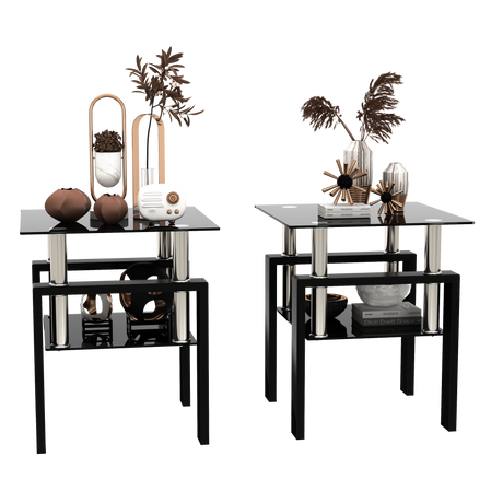 Set of 2, Modern Tempered Glass Tea Table Coffee Table End Table, Square Table for Living Room, Black - V.I.P Digital Presence