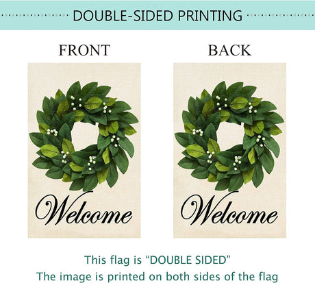 Spring Summer Welcome Wreath Garden Flag Magnolia Leaves Small Yard Flag Vertical Double Sided Burlap Farmhouse Seasonal - V.I.P Digital Presence