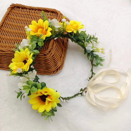 Hawaiian Sun Wreath Headwear, European and American Beautiful Bridal Hairband, Wedding Hair Ornament, Headflower - V.I.P Digital Presence